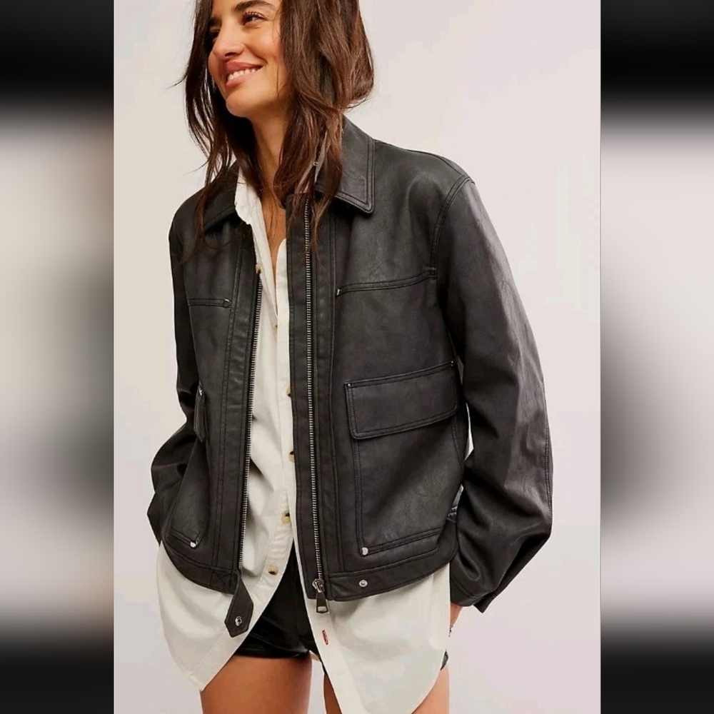 Free People Blair Vegan Leather Jacket In Charcoal Size Xlarge NWT